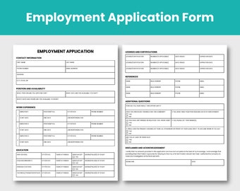 Employment Application Form | Instant Download | HR Template