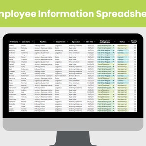 Employee Information Spreadsheet | Employee Info Tracking | Employee Roster | Instant Download Google Sheet