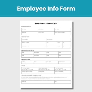 Employee Info Form | New Hire Info Form | Google Doc & Fillable PDF | Instant Access/Download | Employee Onboarding Form