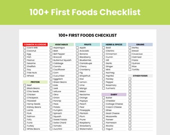 100+ First Foods Checklist | Baby's First Foods Log | Baby Food Tracker Printable | Baby Led Weaning | Baby Food Chart | Baby Food Diary