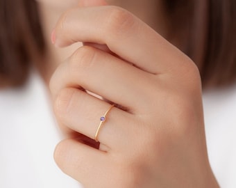 Sterling Silver Birthstone Ring, Minimalist Stacking Ring