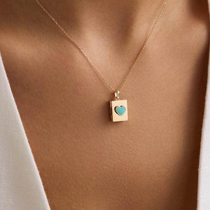 Collana con ciondolo a cuore in oro massiccio 14 carati: ciondolo con foto personalizzata, regalo ricordo