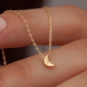 minimal moon necklace, 14K solid gold tiny moon necklace, Silver moon Necklace, Dainty, Tiny, Delicate, Minimal moon layered necklace