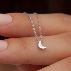 Dainty Crescent Moon Necklace, 14k Gold Plated Sterling Silver, Personalized Initial Charm