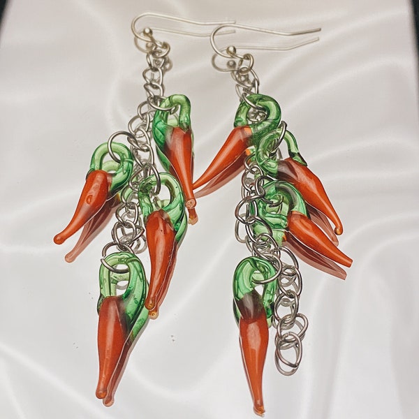 Glass Red Chili Pepper Earrings