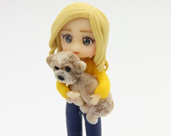 Custom made cake toppers with pet, personalized clay figurines for pet lovers, 10cm miniature clay for dog lovers, dog memorial gifts