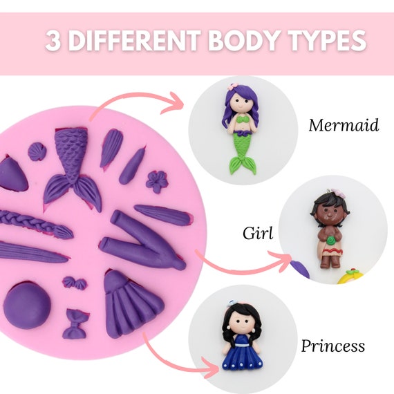 Princess Mermaid Silicone Mould for Polymer Clay and Air Dry Clay Art and  Craft, Air Dry Clay Mold for Adults, Silicone Mold for Clay 