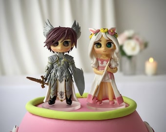 Final Fantasy Cake Topper Personalized Gamer Wedding Figurine Anime Couple Cake Topper Custom Gaming Birthday Gift Decor
