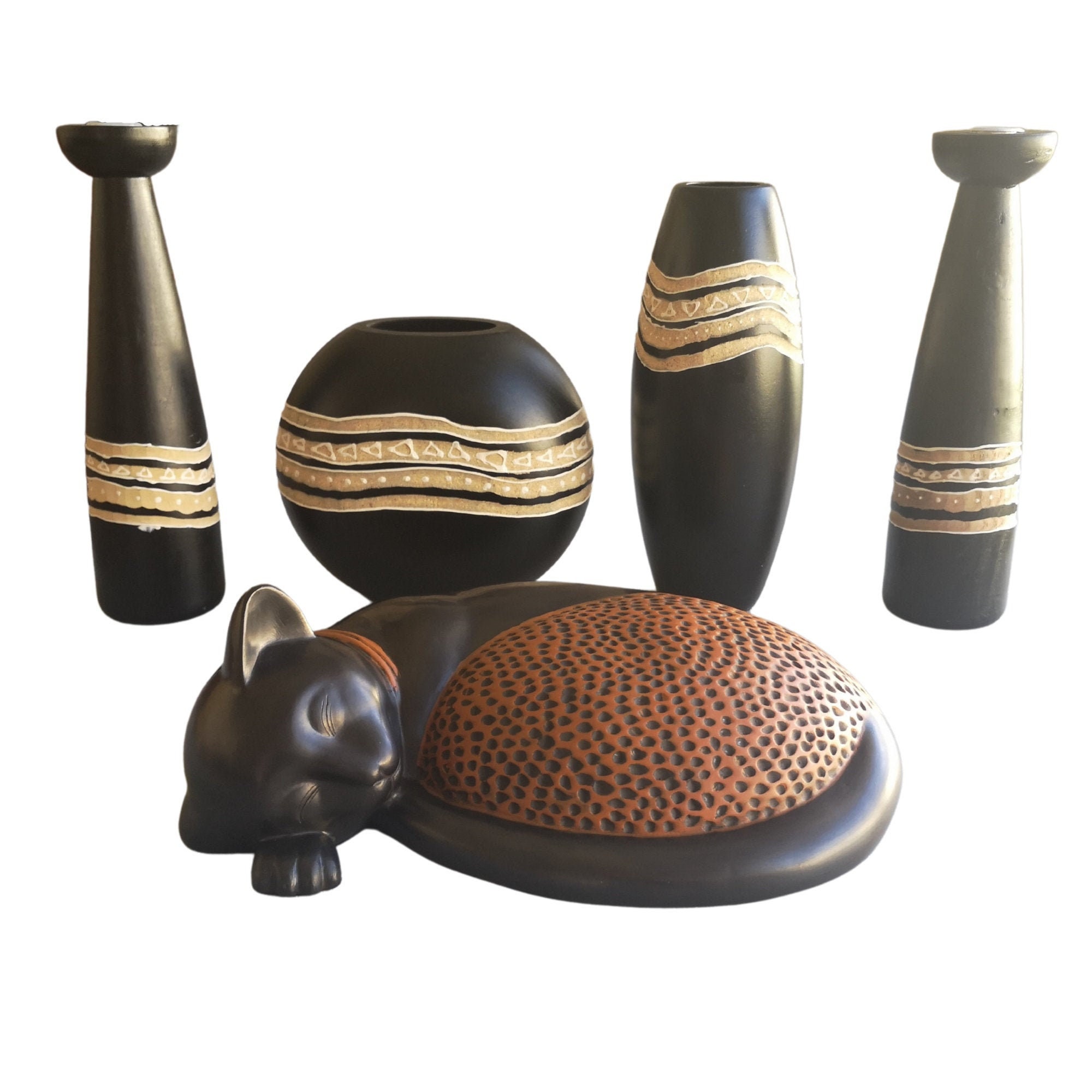 African Inspired Home Decor Set 2 Wooden Vases 2 Wooden Etsy