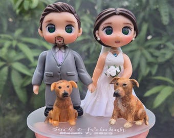 Adorno personalizado para tarta nupcial / Figuras personalizadas de novios / Adornos para tartas de arcilla de secado al aire hechos a mano / Figuras personalizadas de mascotas de arcilla