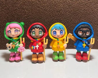 Handmade Luce Catholic Mascot and Friends Fe Xin and Sky Clay Figurines Catholic Art and Collectible gift for Catholic Friends