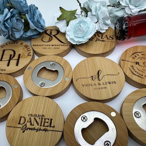 Apribottiglie magnetico in legno personalizzato - Bomboniere e regali personalizzati per matrimoni per sposo, marito, fidanzato o testimone di nozze