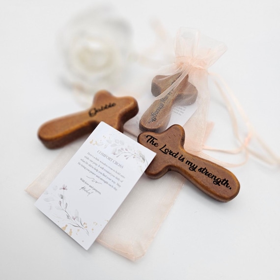 Personalized Wooden Comfort Cross – Engraved Pine Handheld Cross