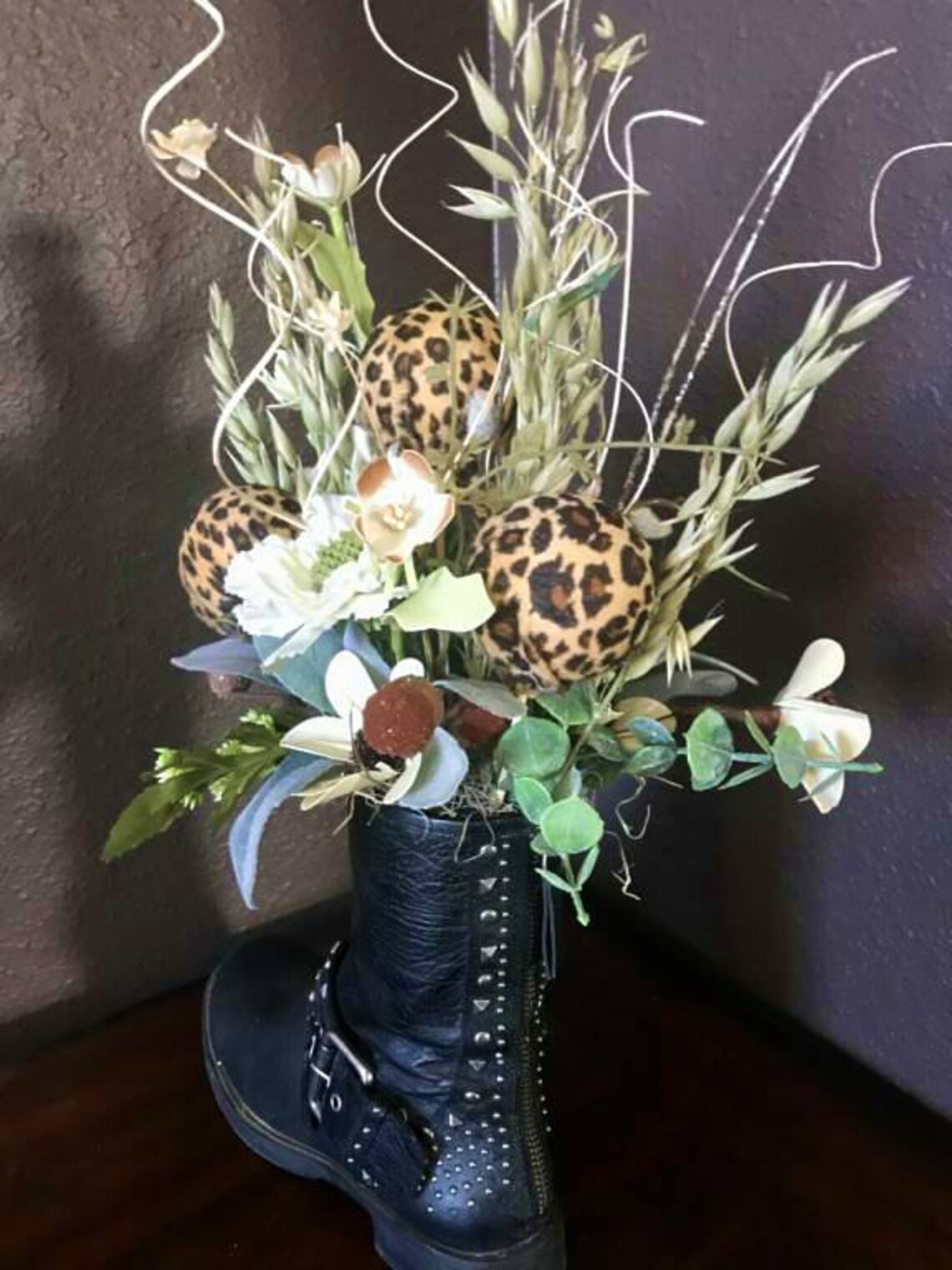 Leather Motorcycle Boot Floral Arrangement/Leather Boot Etsy