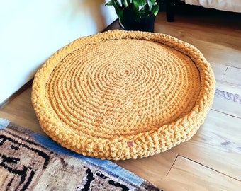 Extra Large Chunky Knit Dog Bed: Calming Chenille Pet Nest (Machine Washable)
