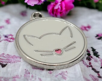 Laser Engraved Cat Face Tag: Personalized Pet ID