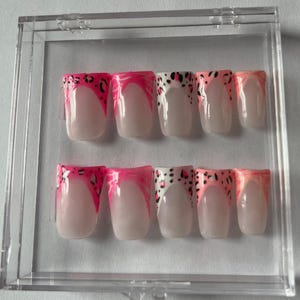 Ready to Ship Pink Animal Print Duck Nails | Trendy Press On Nail Set | Y2K Nails | Handmade Fake Nails