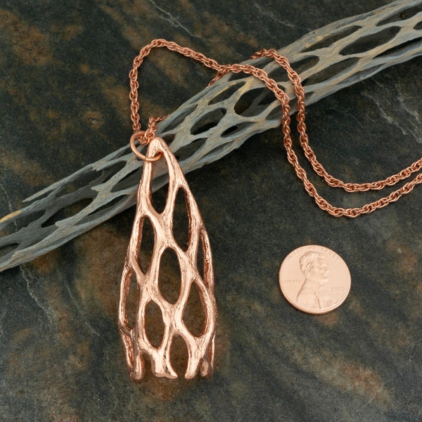 Copper Cactus Pendant - Copperplated Organic Cholla Cactus Wood - Desert Flame Style
