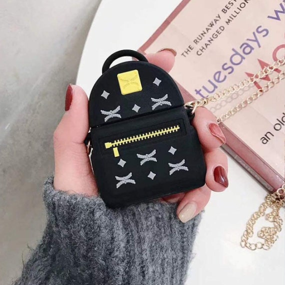 Cute Black Backpack With Gold Chain Airpod 1 / 2 / Pro Pink - Etsy