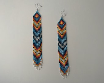 Turquoise "Teardrop" Long Fringe Earrings