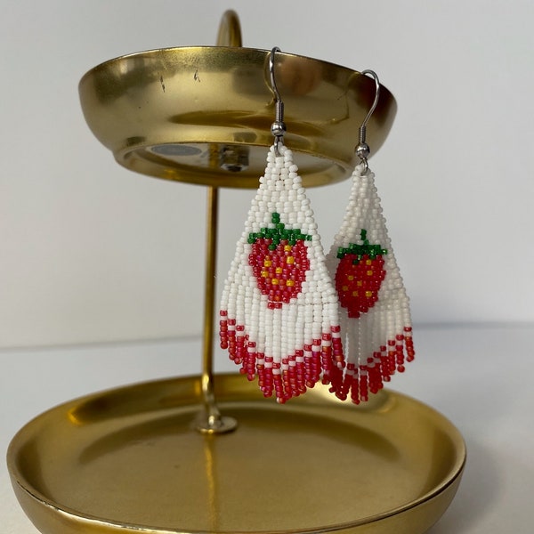 Strawberry Native Beaded Earrings Etsy