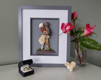 Personalised Couple Portrait - Anniversary Gift - Framed Stone Art,handmade pebble art