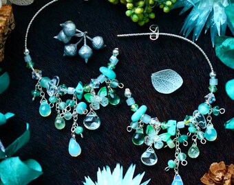 Handmade Sterling Silver Opal / Green Sapphire / Garnet Gemstone Hoop Earrings // Gorgeous Teal Themed Dainty Artisan Jewelry Gift For Her