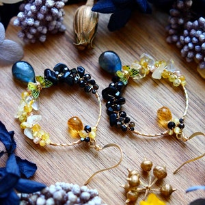 Handmade Chinese Dragon Style Labradorite / Citrine Cluster Hoop Earrings // 14K Gold Filled Fine Dainty Jewelry // Gorgeous Unique Gift image 5