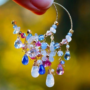 Rainbow Moonstone / Tanzanite / Topaz Gemstone Assorted Hoop Earrings // 14K Gold Filled Handcrafted Dainty Artisan Jewett // Lovely Gift