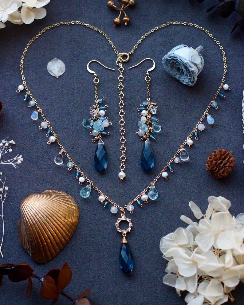 London Blue Topaz Jewelry Set // Handmade 14K Gold Filled - Etsy