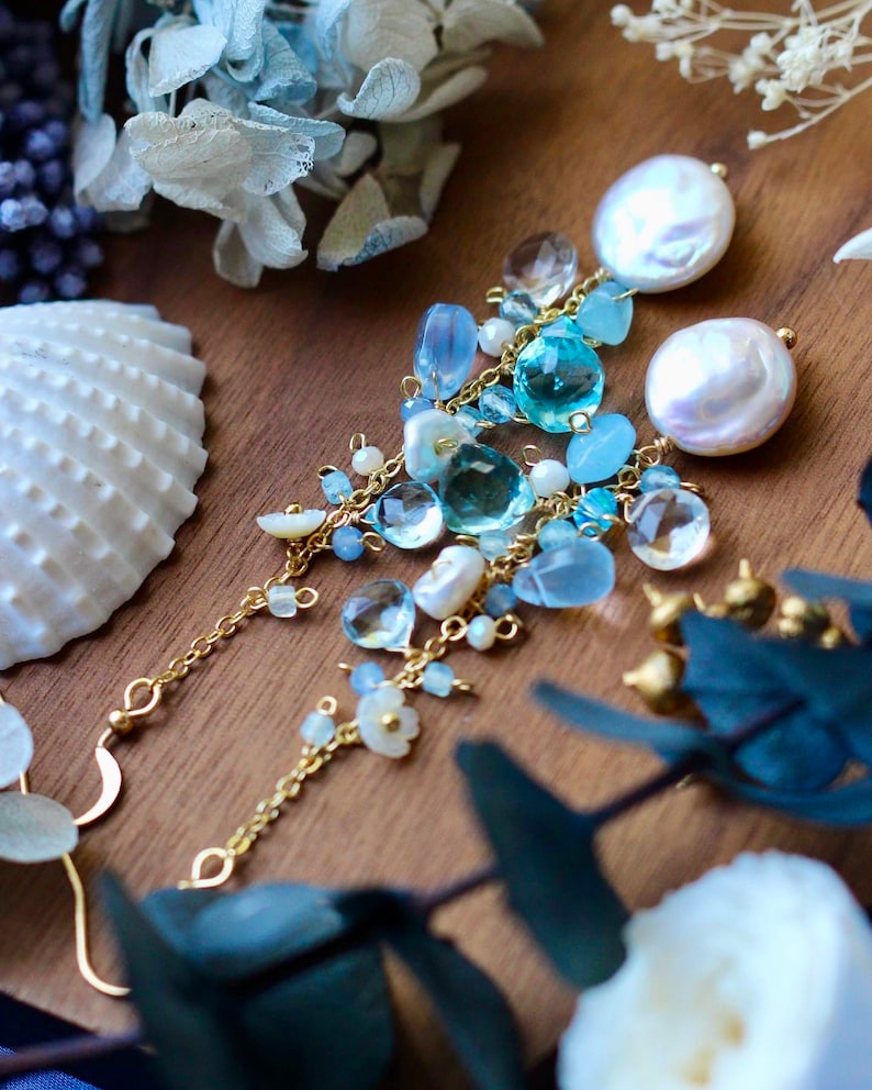 Handmade 14K Gold Filled Sky Blue Quartz/ Baroque Pearl / - Etsy