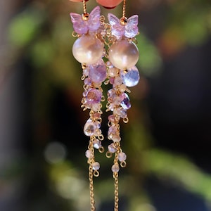 Lavender Opal / Edison Pearl / Amethyst / Butterfly Cluster Dangle Earrings // 14K Gild Filled Artisan Jewelry Unique Design Romantic Gift image 6