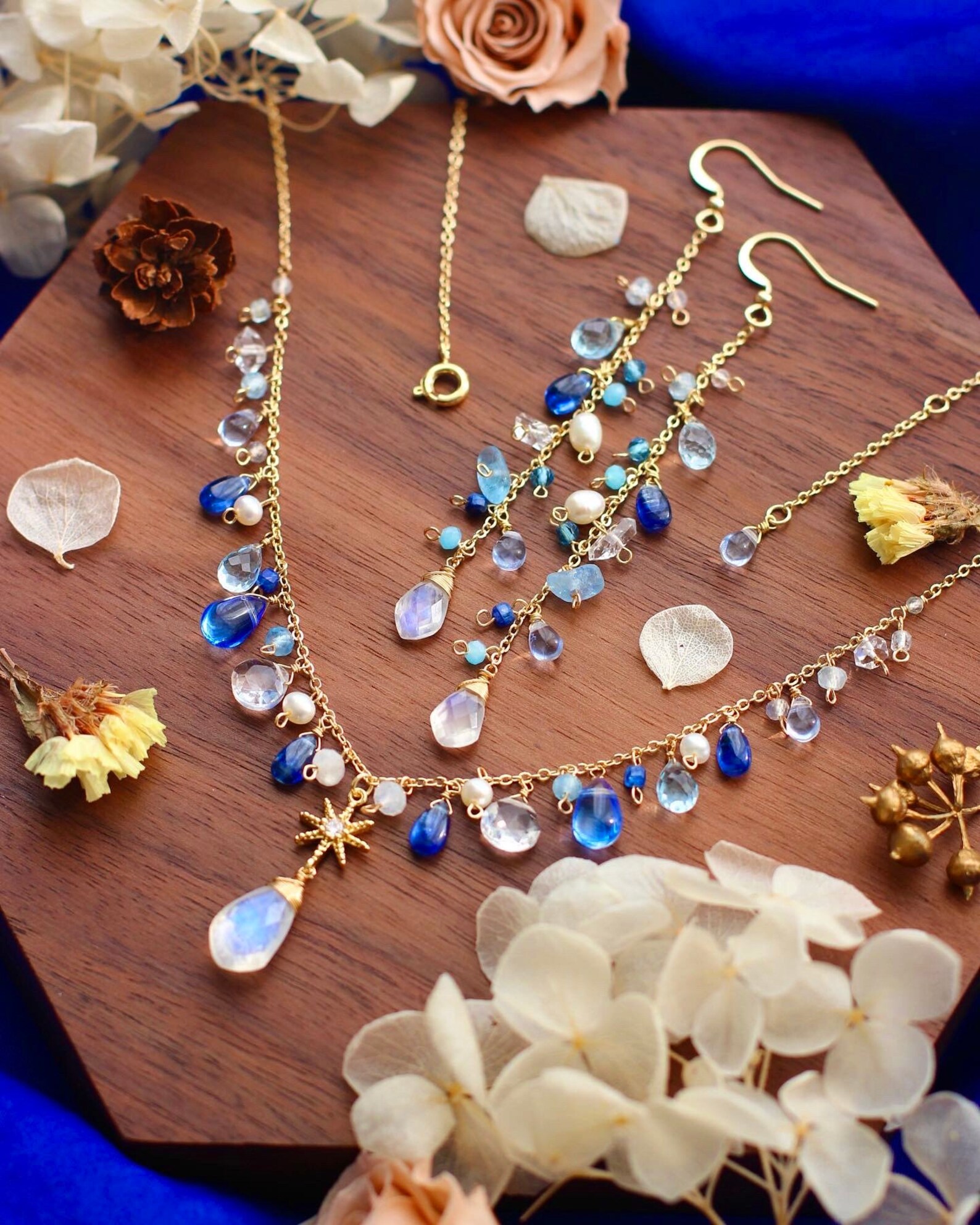 Rainbow Moonstone / Blue Topaz / Kyanite Jewelry Set // - Etsy