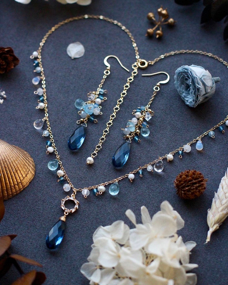 London Blue Topaz Jewelry Set // Handmade 14K Gold Filled - Etsy