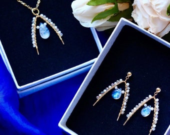 Rainbow Moonstone Jewelry Set // Handmade Gemstone 14K Gold Filled Jewelry // Gorgeous Dainty Unique Bridal Boutique