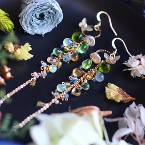 14K Gold Filled Handcrafted Olive / Blue Topaz / Citrine / Pearl Dangle Earrings // Unique Design Artisan Jewelry // Lovely Gift For Her image 8
