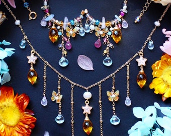 Citrine / Rose Quartz / Swiss Topaz / Sapphire / Pearl Star Charm Jewelry Set // 14K Gold Filled Handmade Lovely Artisan Unique Gift For Her