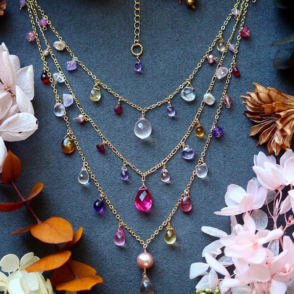 Multistrand Necklace with Large Pendant and Gem