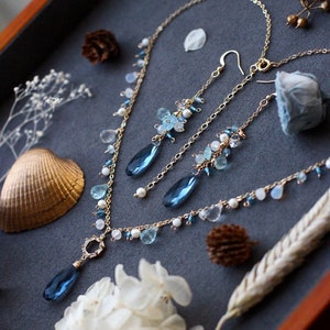 London Blue Topaz Jewelry Set // Handmade 14K Gold Filled Elegant Blue 
