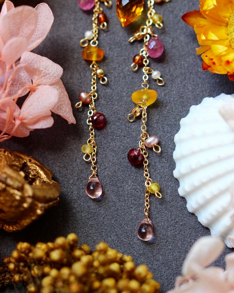 Button Baroque Pearl / Citrine / Rose Red Quartz / Sapphire Butterfly Dangle Earrings // 14K Gold Filled Dainty Unique Jewelry // Lovely Gif image 10