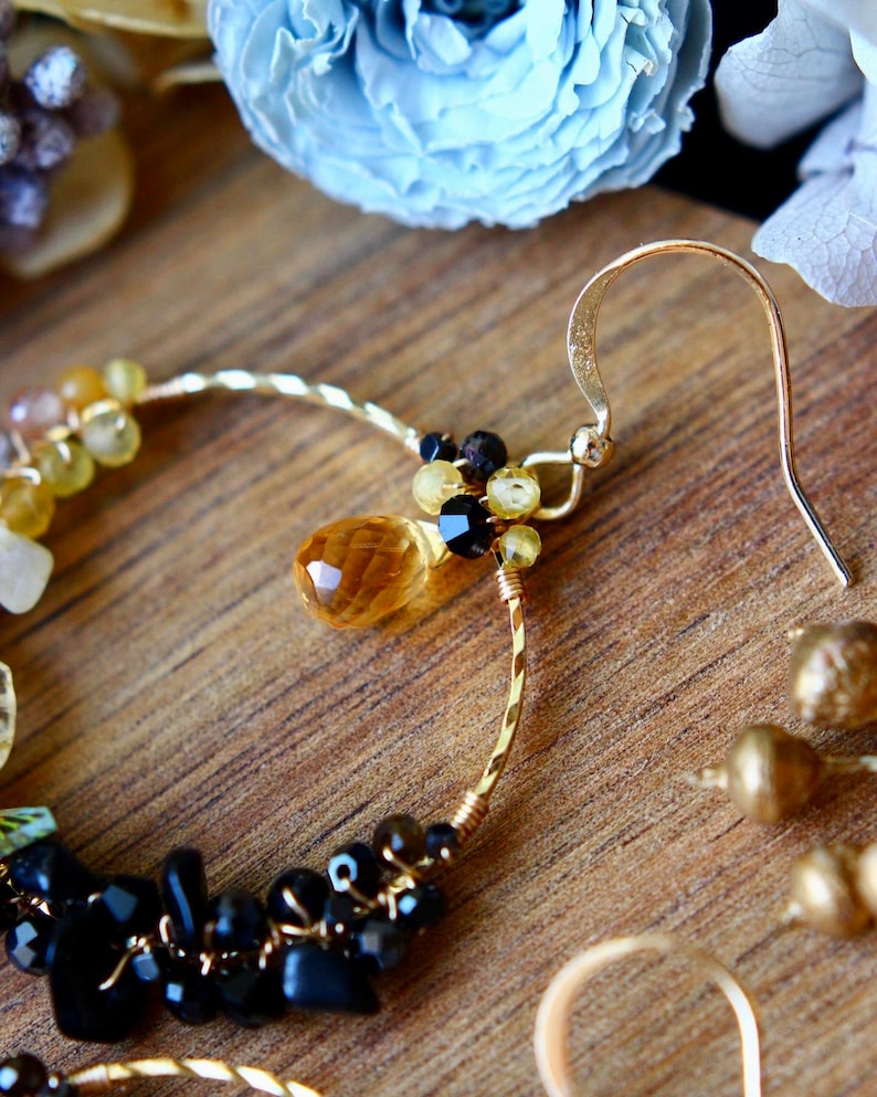 Handmade Chinese Dragon Style Labradorite / Citrine Cluster Hoop Earrings // 14K Gold Filled Fine Dainty Jewelry // Gorgeous Unique Gift image 6