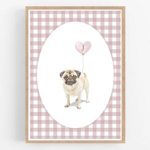Ritratto di cane personalizzato, decorazione da parete per cameretta, dipinto di animali domestici da foto, regalo commemorativo per animali domestici, stampa di William Morris, acquerello di un carlino