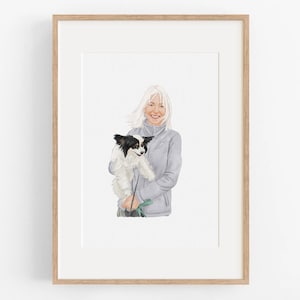 Ritratto di cane da foto, ritratto di cane personalizzato, dipinto ad acquerello, animale domestico con il proprietario, regalo commemorativo per animali domestici, illustrazione personalizzata