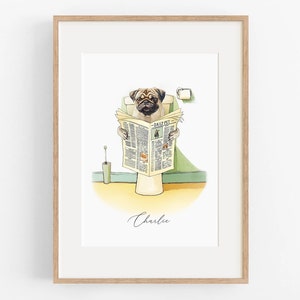 Custom Pet Portrait Toilet Poster Funny Dog Portrait from Photo Pets Watercolor Bathroom Wall Art Prints Painting Animal Illustration