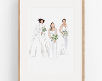 Generational Wedding Portrait, Mother Of The Bride Gifts, Custom Watercolor Painting From Photo, Personalized Mother Day Gift From Daughter