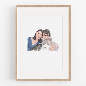 Ritratto di gatto con il proprietario, dipinto personalizzato per animali domestici, ritratto di famiglia da foto, regalo per la perdita di un animale domestico, illustrazione di animali, regalo commemorativo