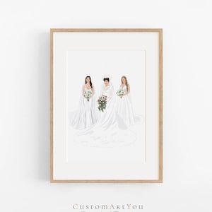 Ritratto di matrimonio generazionale, regali per la madre della sposa, dipinto ad acquerello personalizzato da foto, regalo per la madre dalla figlia, compleanno della mamma