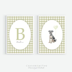 Set di 2 stampe artistiche da parete per la cameretta dei bambini, ritratto di animali domestici, dipinto personalizzato di un cane da una foto, regalo commemorativo per animali domestici, dipinto ad acquerello di animali.
