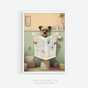 Funny Pet Portrait from Photo, Bathroom Prints, Custom Dog Portrait, Toilet & Bathroom Wall Art, Personalized Dog Painting, Illustration