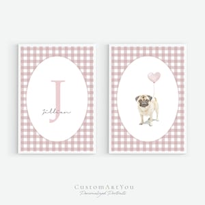 Set di 2 stampe artistiche da parete per la cameretta dei bambini, ritratto di cane personalizzato, dipinto di animali domestici da foto, regali commemorativi per cani, pittura ad acquerello di animali